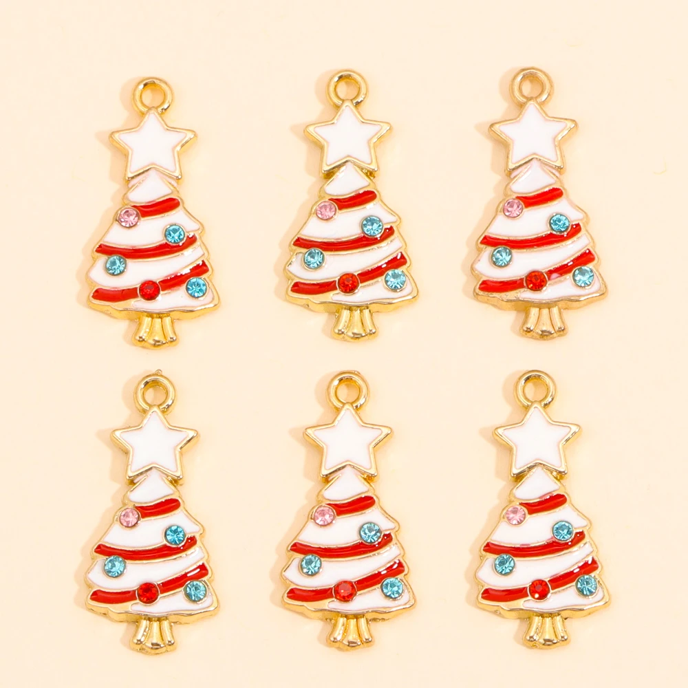 10 Stück Mix Weihnachts-Charms, 12 Stile, glänzender Zirkon, Schneeflocke, Weihnachtsbaum, Süßigkeiten-Anhänger, Ohrringe, Halskette für DIY-Schmuckherstellung – Detail 14