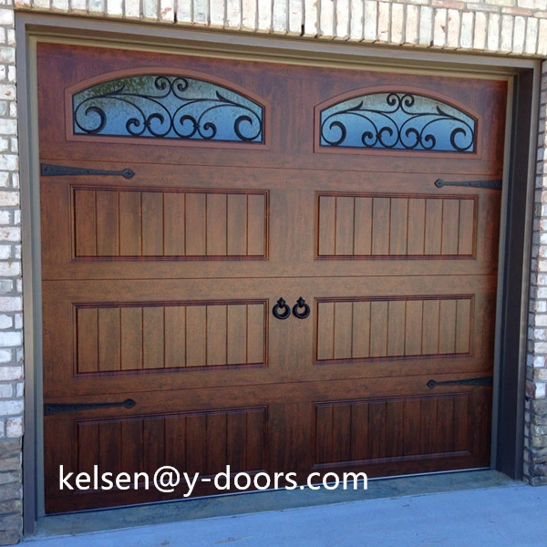 Wooden Color Finished Wrought Iron Garage Door