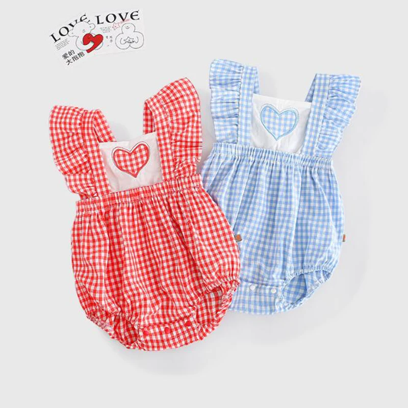 

0-2Yrs Infant Baby Girls Sleeveless Grid Jumpsuit Newborn Sweet Kids Baby Girls Clothes Rompers Summer Baby Girl Rompers