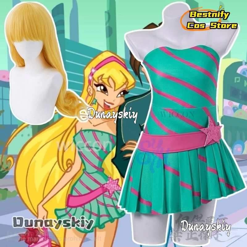 

Anime Win Clubb Cosplay Stella Costume Jirai Kei Girls Retro Diagonal Striped Miniskirt Pentagram Dress Sexy Lolita Halloween