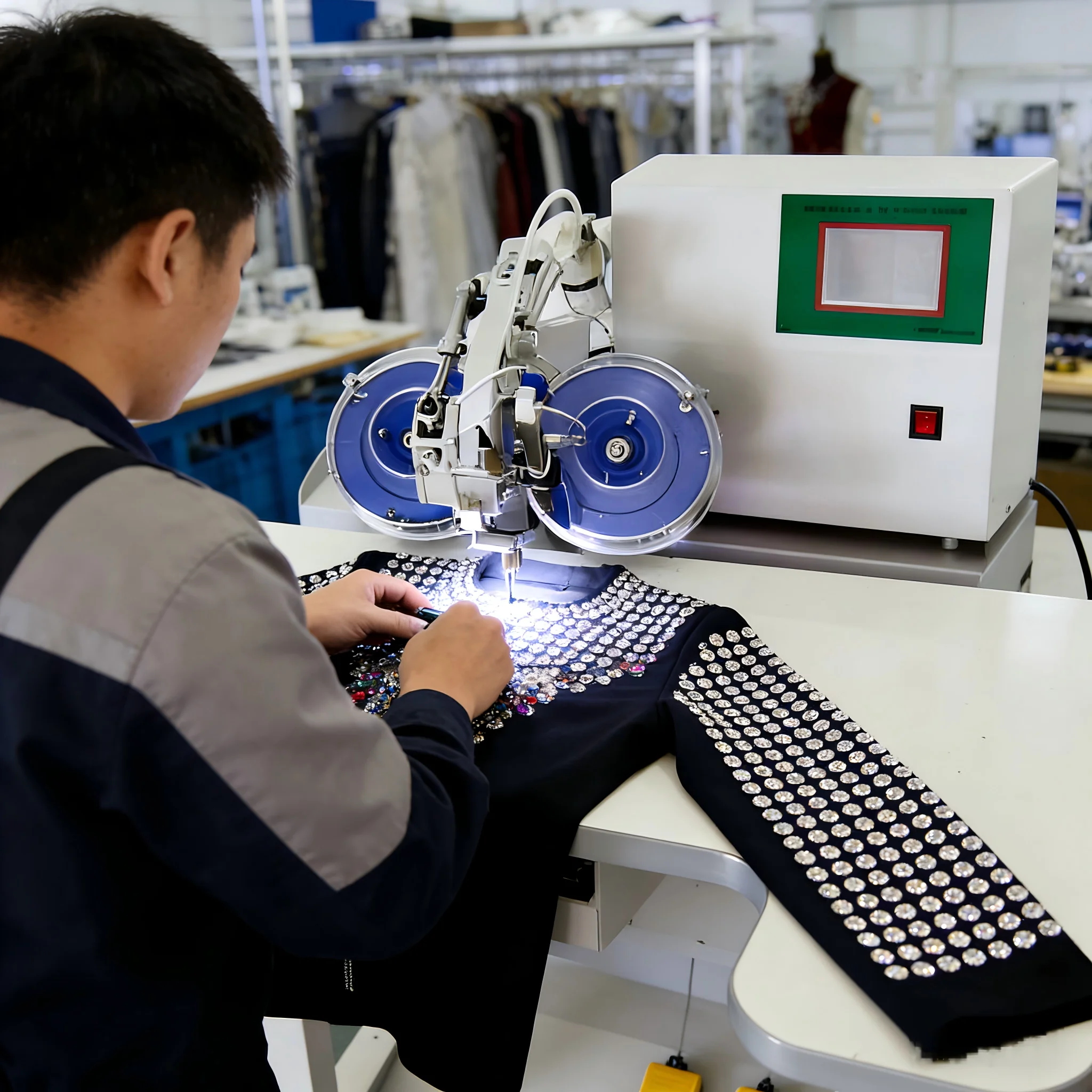CE Certified PLC Semi-Automatic Touch Screen Rhinestone Hot Fix Machine-Single/Double Disc for Apparel T-shirts