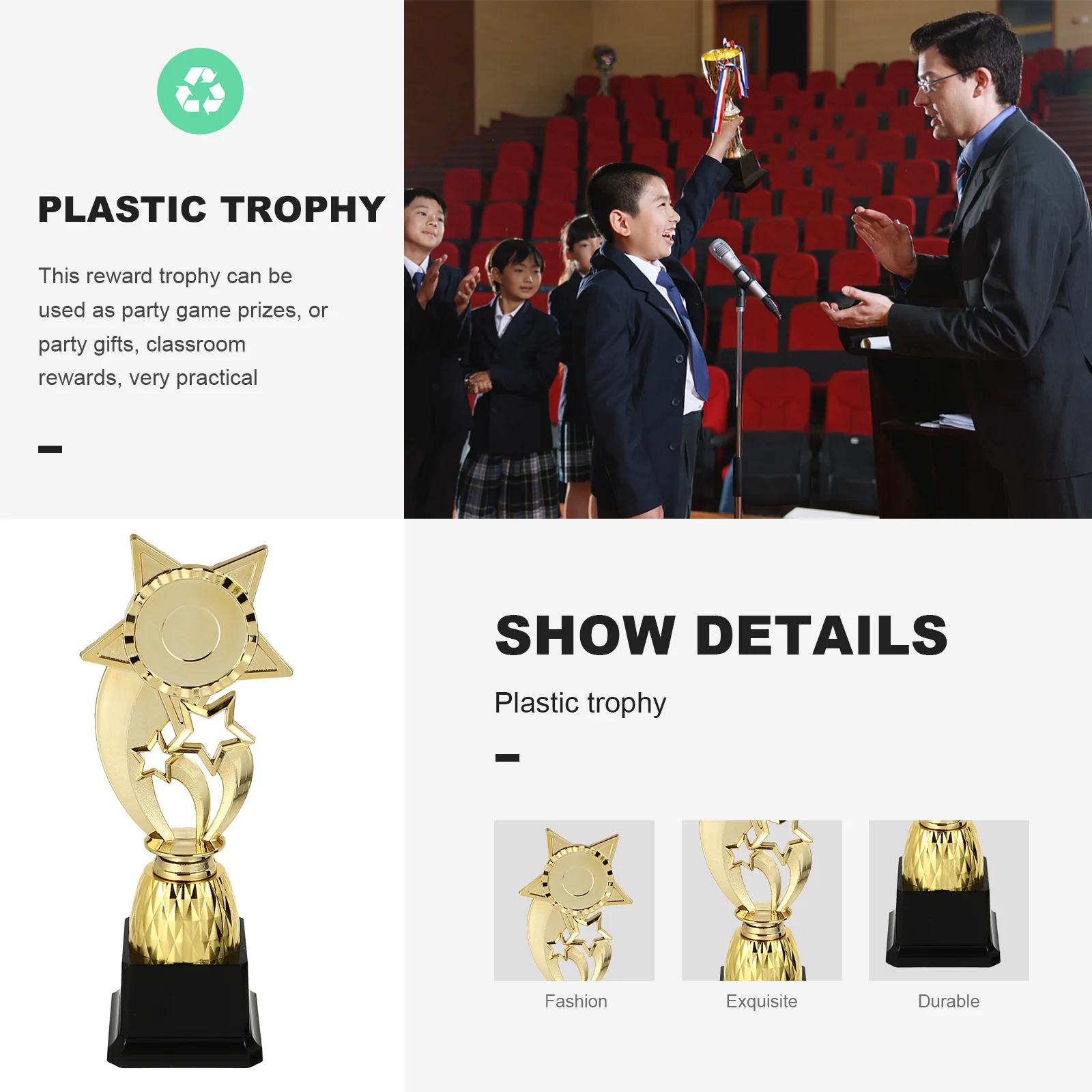 

Plastic Children Trophy Decorative Star Small Competition Awards Desktop Delicate Trophy Reward Supply Competition Accessory