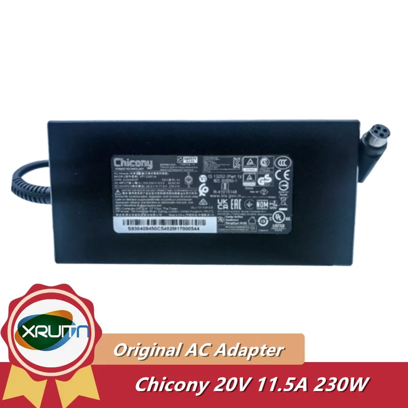 

Оригинальное зарядное устройство переменного тока Chicony A17-230P1B, 20 В, 11,5 А, 230 Вт, для источника питания CLEVO P751DM-G P751ZM P750DM-G, 4-контактная розетка