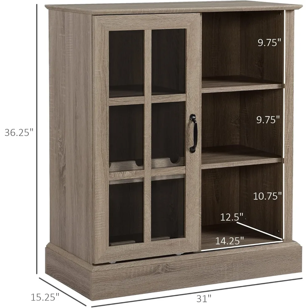 

"Wine Bar Cabinet - 6-Bottle Rack w/ Stemware Storage & Sliding Glass Door"