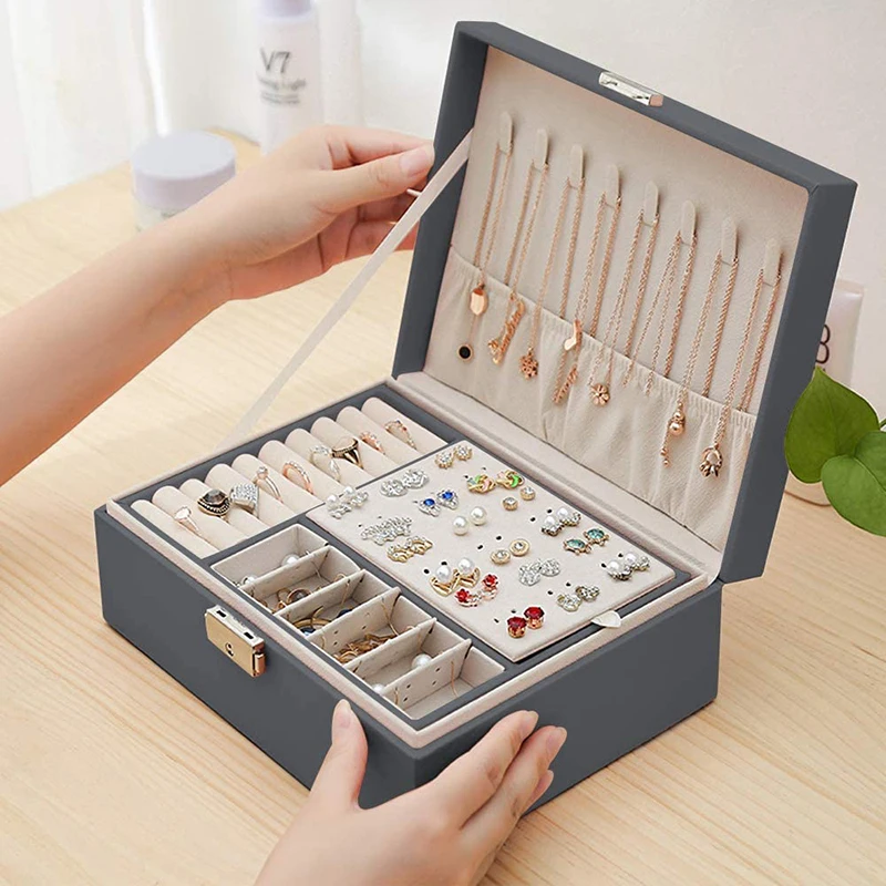 

Double Leather Jewellery Box Earrings Earrings Jewelry Storage Box Multifunctional Large Jewellery Box