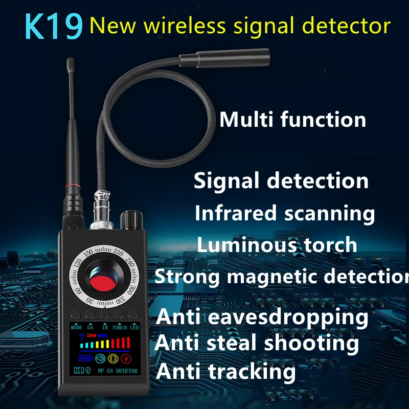 Detector antiespía portátil K19, cámara oculta espía, 1-8000MHz, GPS, buscador de señal inalámbrica para el hogar, Hotel, coche, seguridad