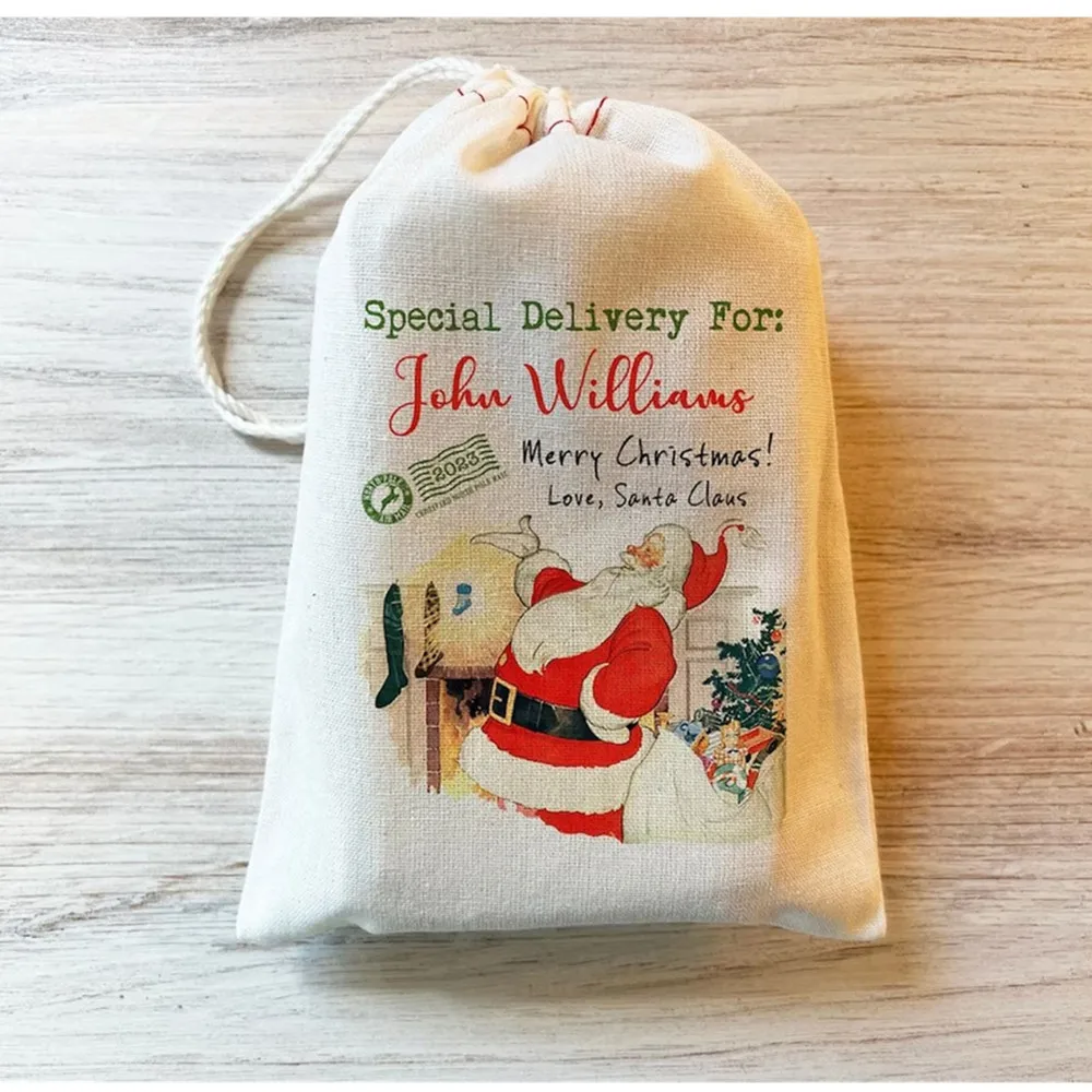 

25PCS Christmas Santa Custom Personalized Bag - Special Delivery From Santa - Christmas Bags - Drawstring Bags - Cotton