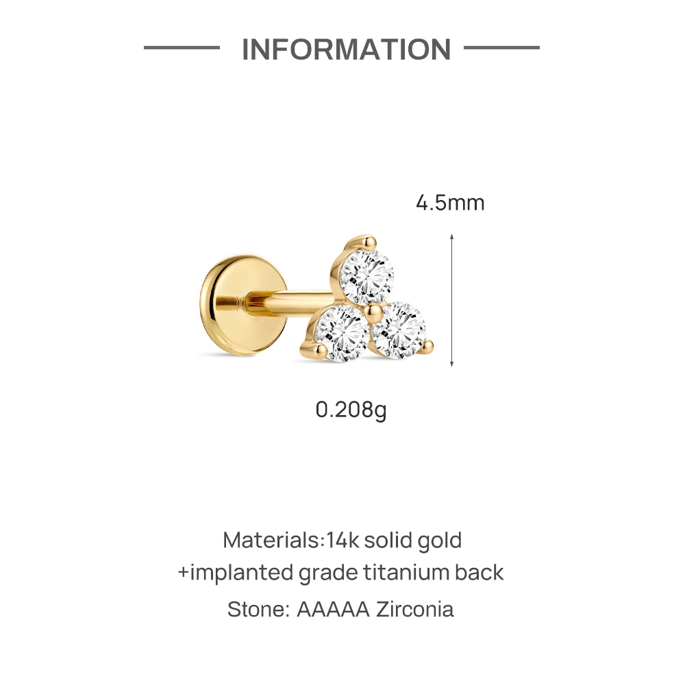 AIDE Mini-Piercing-Ohrringe aus 14-karätigem massivem Gold, glänzend, Herz-/rund-/sternförmig, für Damen, in verschiedenen Größen, klassischer Hochzeits- und Brautschmuck, luxuriöser Schmuck – Detail 24