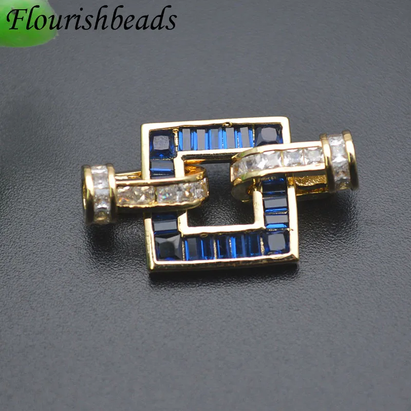 

Blue Zircon Geometric Shape 18k Gold Plated Double Clasp Connector for DIY Luxury Pearl Necklace Jewelry Making 5pcs