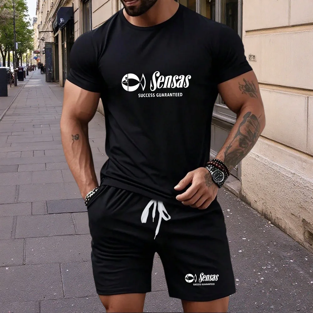 

New men's summer casual round neck short sleeved T-shirt and shorts 2-piece set men's short sleeved T-shirt and shorts set