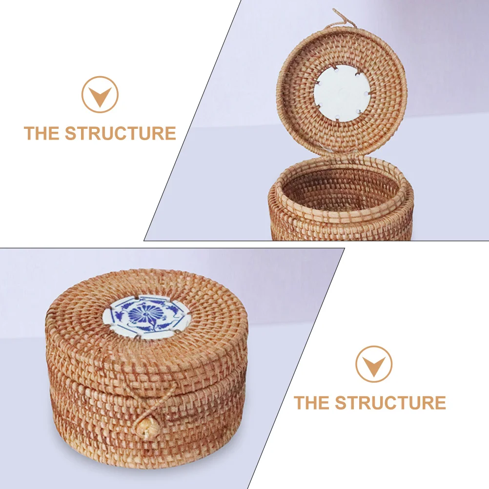 

Rattan Woven Tea Storage Box with Lid Premium Food Safe Jar for Tea Leaf Coffee Organizing Desktop Home Kitchen Use