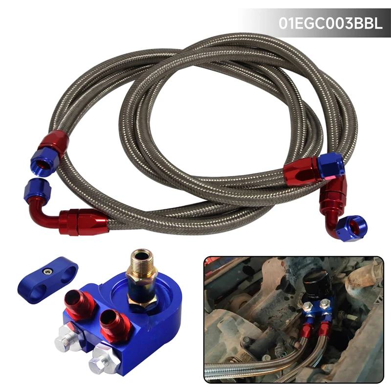 

AN8 Oil Cooler Filter Sandwich Adapter + AN8 1.4m 1.6m Nylon Braided Oil Hoses Black / Blue