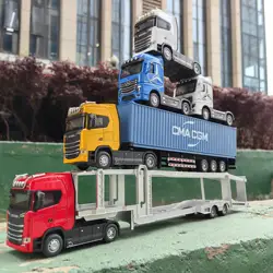 1:50 Alloy Diecast Large Truck Model Car Toy Simulation Container Toy Sound and Light Pull BackTransport Vehicle Model Kid Gifts