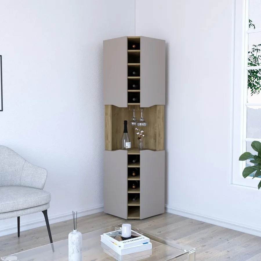 

Corner Bar Cabinet Bell Ten Wine Cubbies Aged Oak Finish
