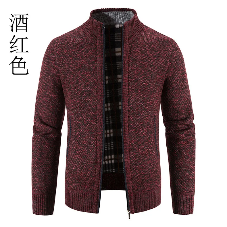 Cardigan da uomo di grandi dimensioni con colletto alla coreana, caldo maglione lavorato a maglia, cappotto in lana per giovani