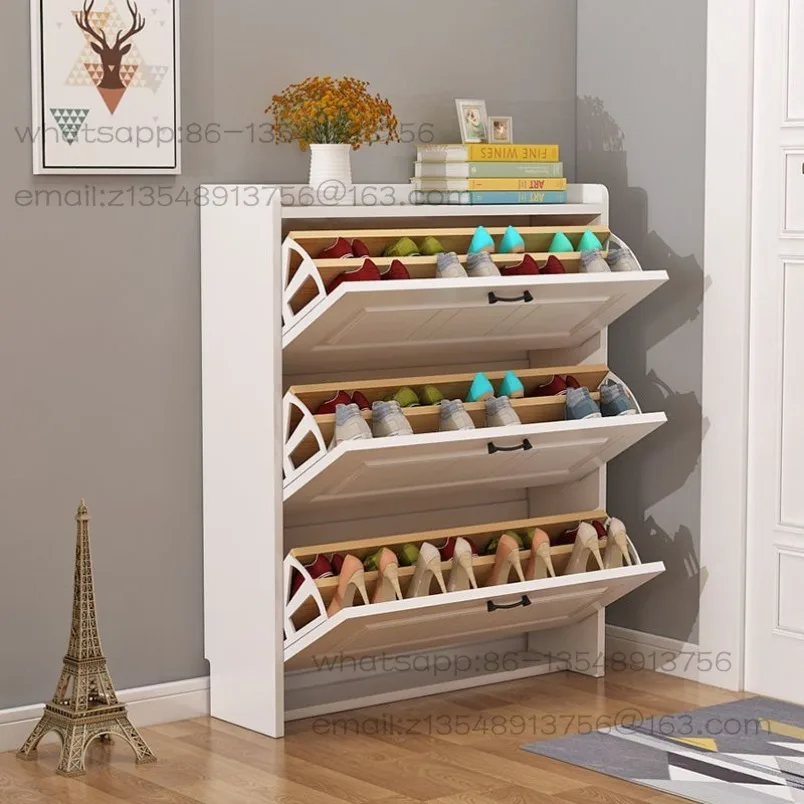 Modern simple solid wood tipping bucket shoe cabinet 17cm entrance at home door Large capacity storage Multi-layer shoe rack