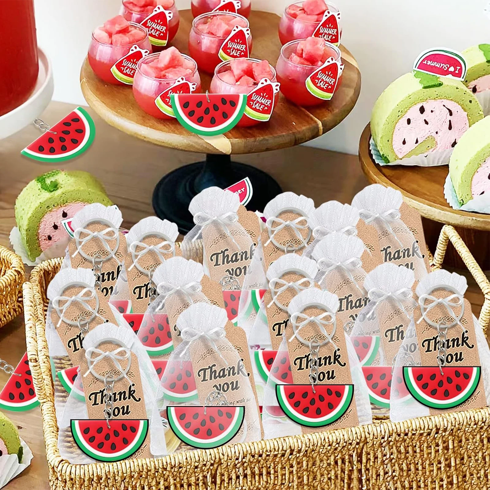 37 Pack Watermelon Keychains Party Decoration for Guests, Watermelon Themed Party, Baby Shower, School Party, Kids Birthday