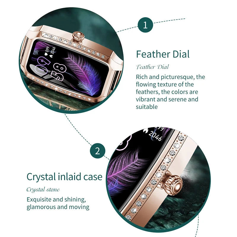 NORTH EDGE New Luxury Women Rose Gold Watch Fashion Ladies Quarta Diamond Wristwatch Women Smart Watch Heart rate Blood Oxygen