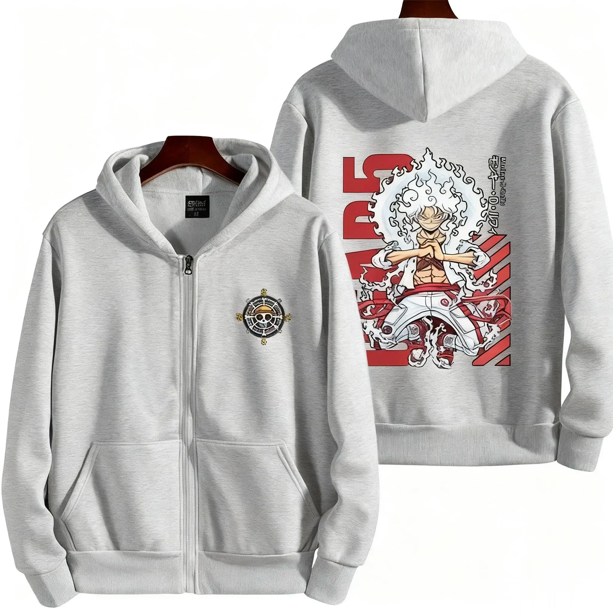 

Цельная куртка с капюшоном в стиле аниме Луффи, осень-зима, новинка для мужчин и женщин, толстовка на молнии с графическим принтом, уличная одежда, свободное повседневное пальто y2k