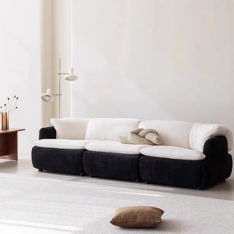 

Cream wind black and white color matching module removable and washable ultra-soft sofa lazy wind camel wool white f