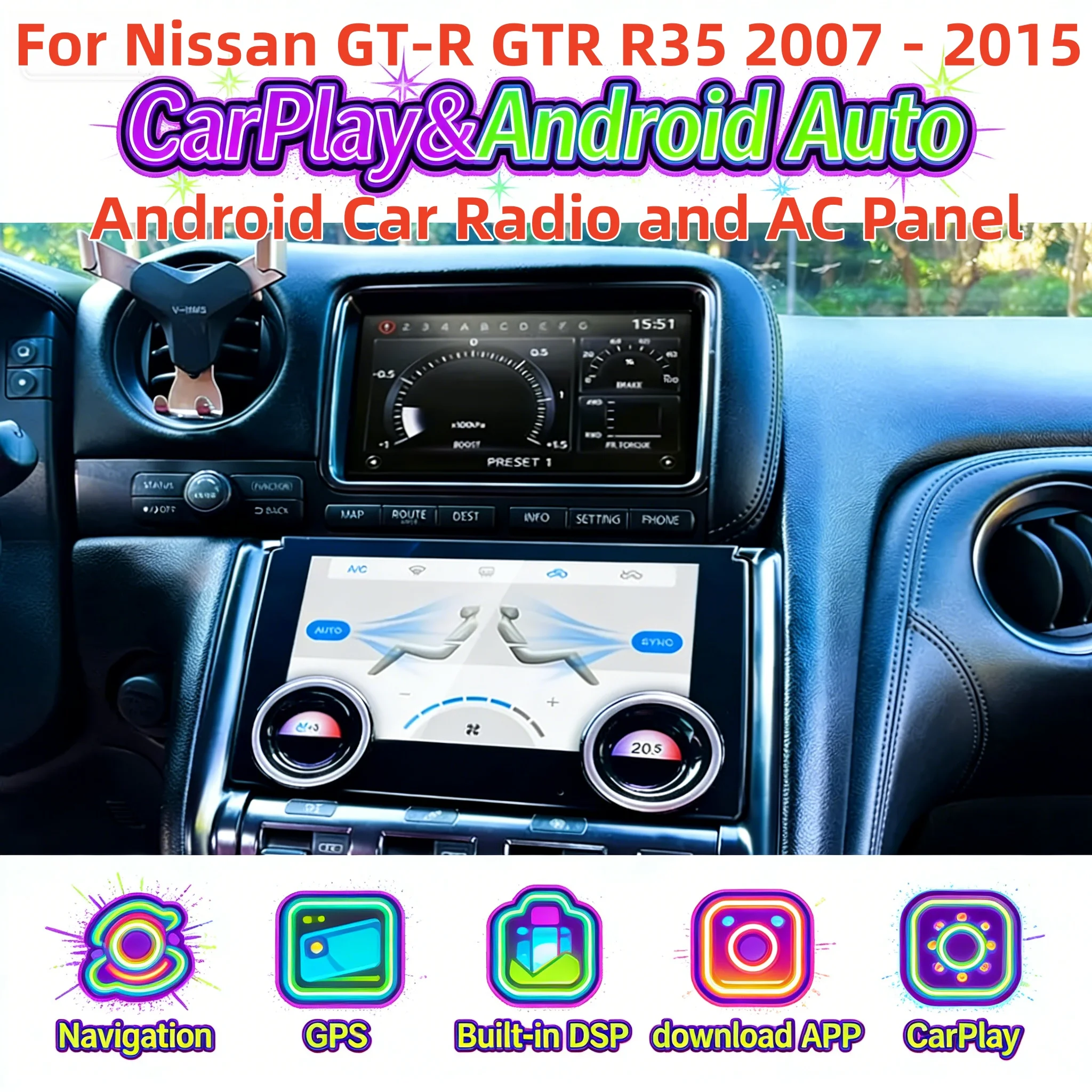 

Мультимедийная система Android 13 Bluetooth 5.0 для Nissan GT-R GTR R35 2007-2015, автомобильная магнитола с беспроводным Carplay, GPS-навигация, радио.