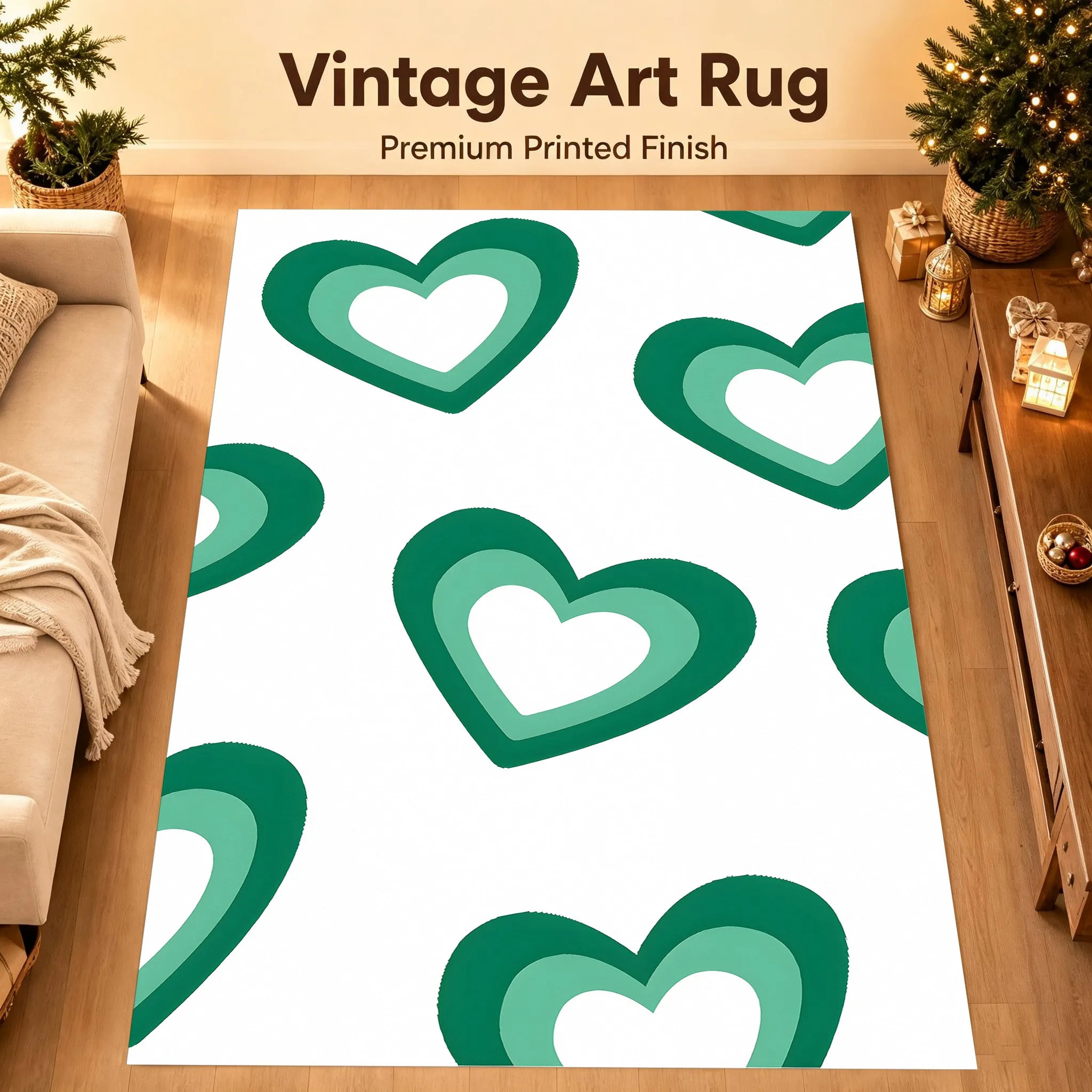 Gradient Green Openwork Heart Print Rug Soft Velvet Living Room Bedroom Home Decor Carpet