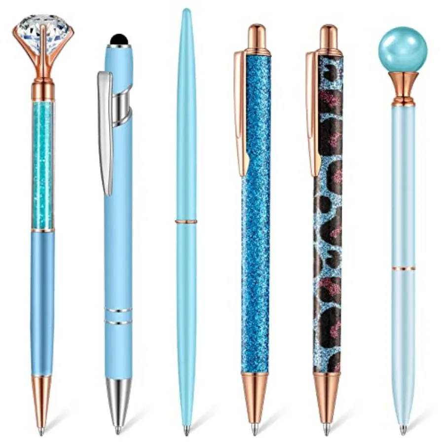

6 Pcs Ballpoint Pens Set Metal Crystal Diamond Pen for Journaling Glitter Pretty Cute Stationery Ink Fancy Gifts for Women Girl