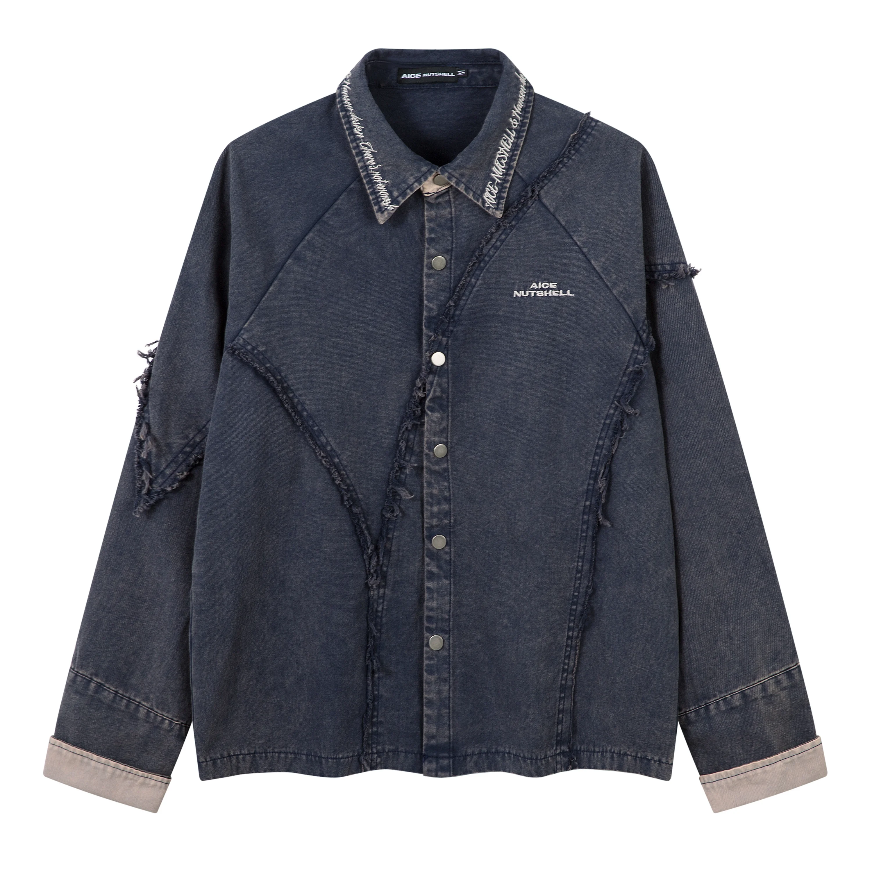 

American Street-style Distressed Washed Long Sleeve Shirt For Men and Women Trendy Denim