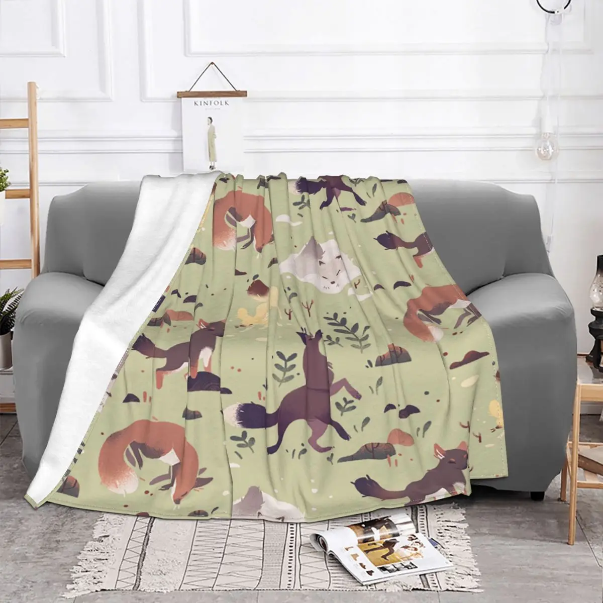 

Patterns Fox Blankets Fleece Autumn/Winter Smart Animal Multi-function Soft Throw Blankets for Bed Office Plush Thin Quilt