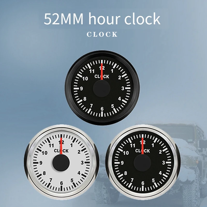 0-12 Hours Meters 2 Inch 52Mm Clock Gauges With Red Backlight Instrument Show Clock Meters For Car Boat Yacht RV 9-32V