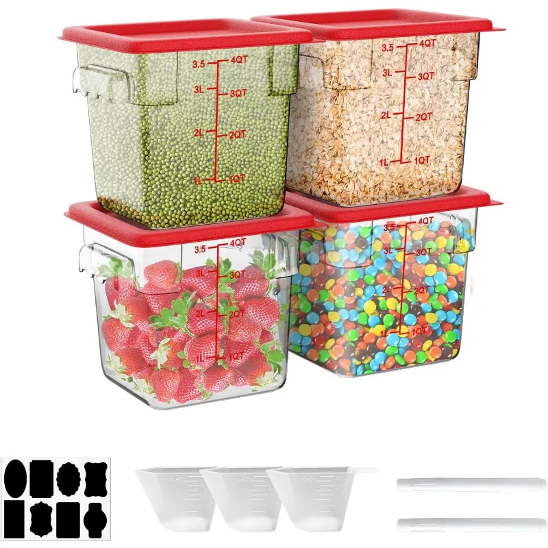 4QT NSF Food Storage Containers: 10 PCS [Food Grade][Hot&Cold Resistant] Commercial Clear Food Storage Containers