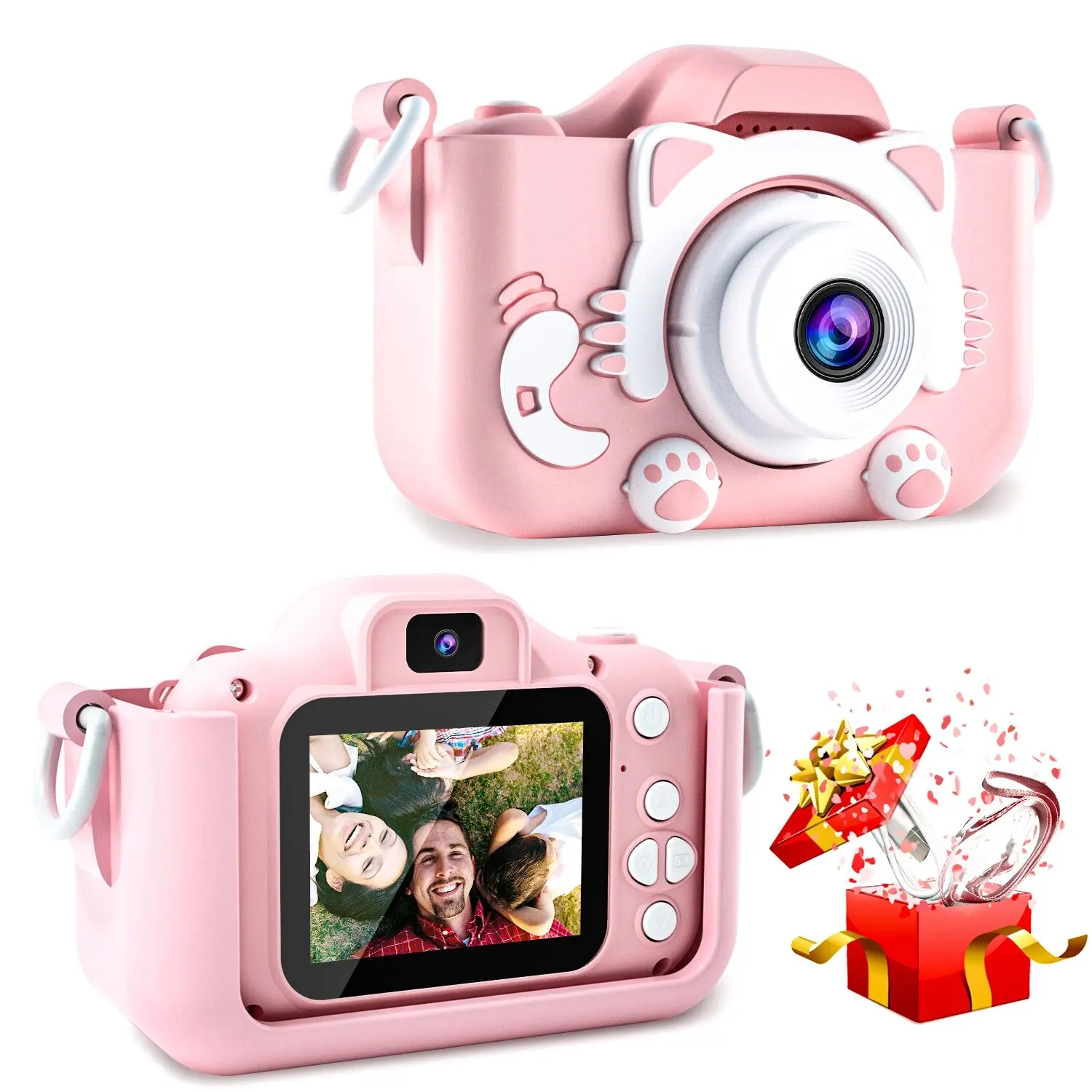 Kids Camera Toys Boys Girls Children Digital Camera For Kid Cat Suitable Toddler Selfie Video Birthday Festival Toy For Children