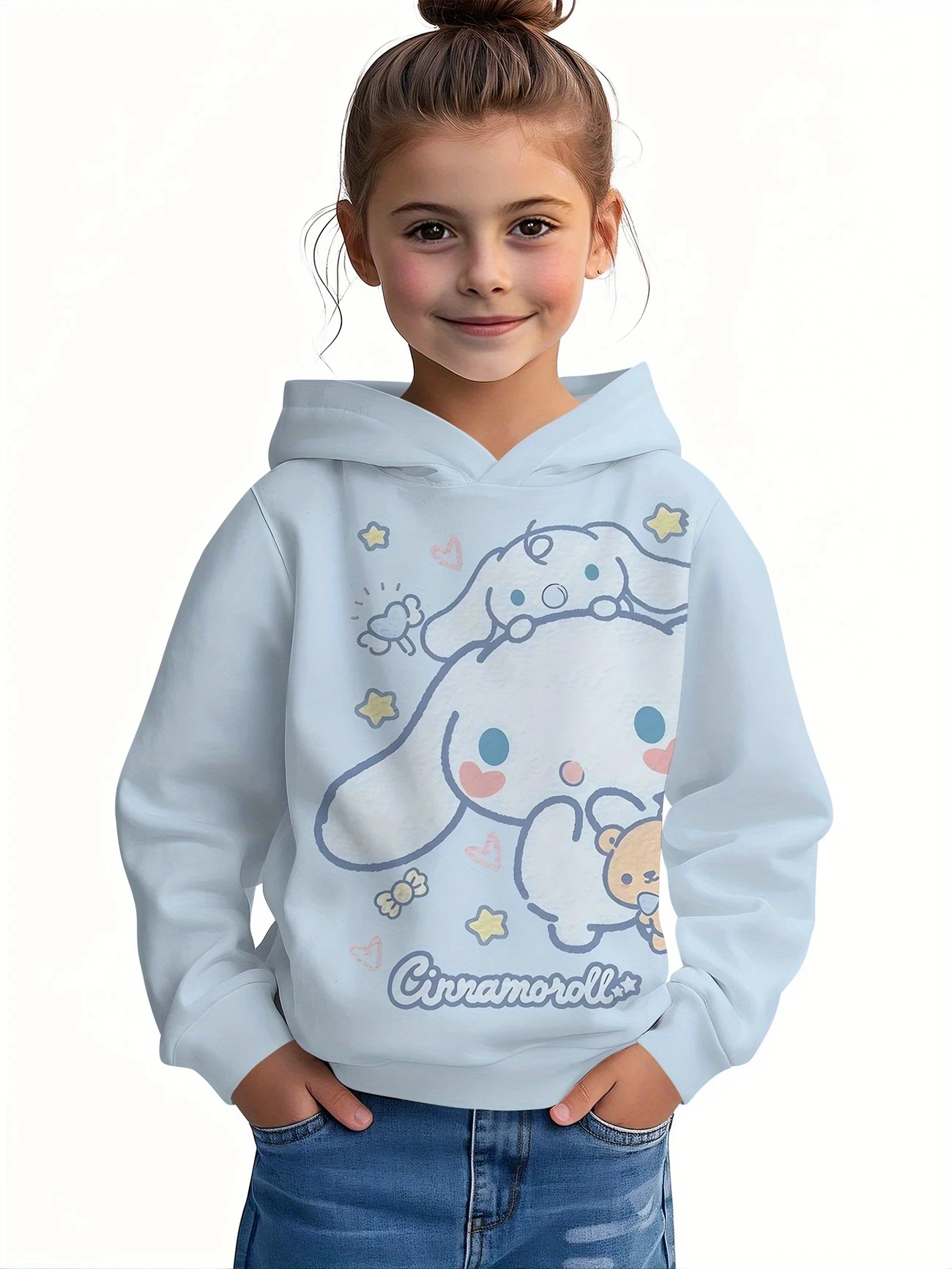 

Толстовка с длинными рукавами и рисунком для девочек, пуловер с принтом Cinnamoroll, теплая повседневная одежда на весну, осень и зиму