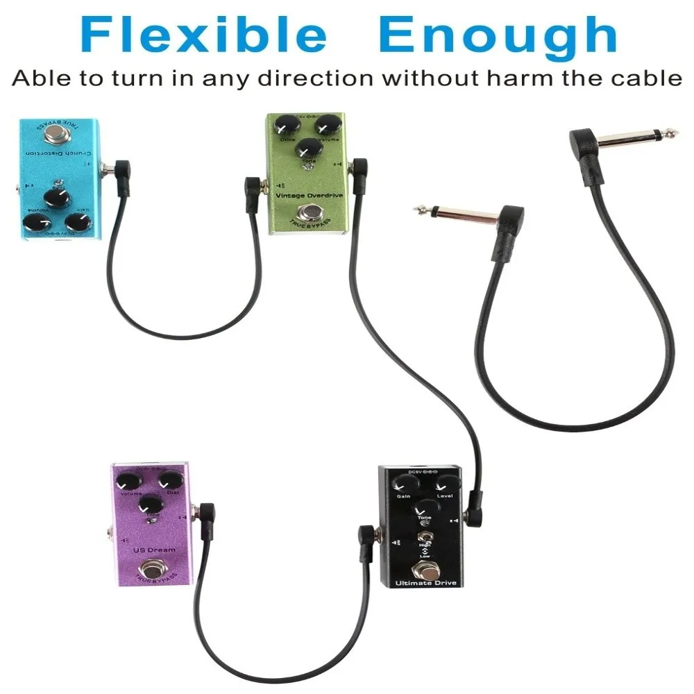 15cm/30cm Guitar Effects Pedal Cable Copper Core Flat Design Guitar Instrument Cable Surface Wire Right-angle Plug Cable