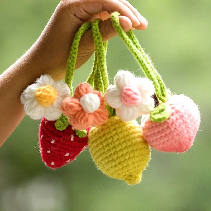 LMDZ 4Pcs Fruit/Vegetable Shape Knitted Set DIY Knitting Material Package with Steps Instructions for Beginners