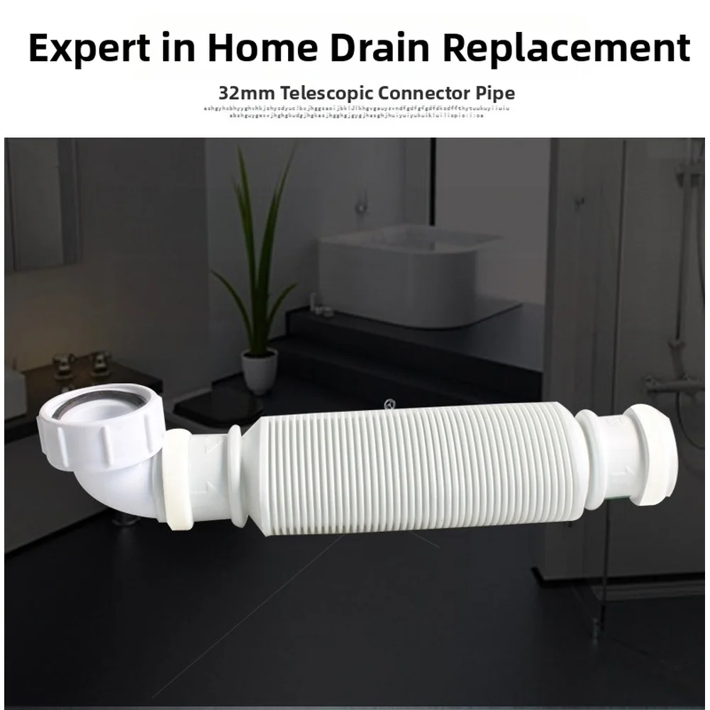 Quick Fit 1.25 Inch Drain Pipe for Bathroom Kitchen Sinks Compatible with Standard 1.25 Inch Connectors PP White