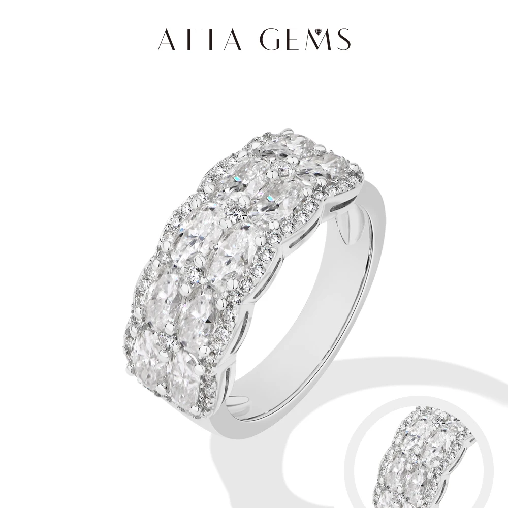

ATTAGEMS Two Rows of Oval Cut Moissanite Rings S925 Sterling Silver Sparkling Engagement Ring For Women Men High Quality Jewelry