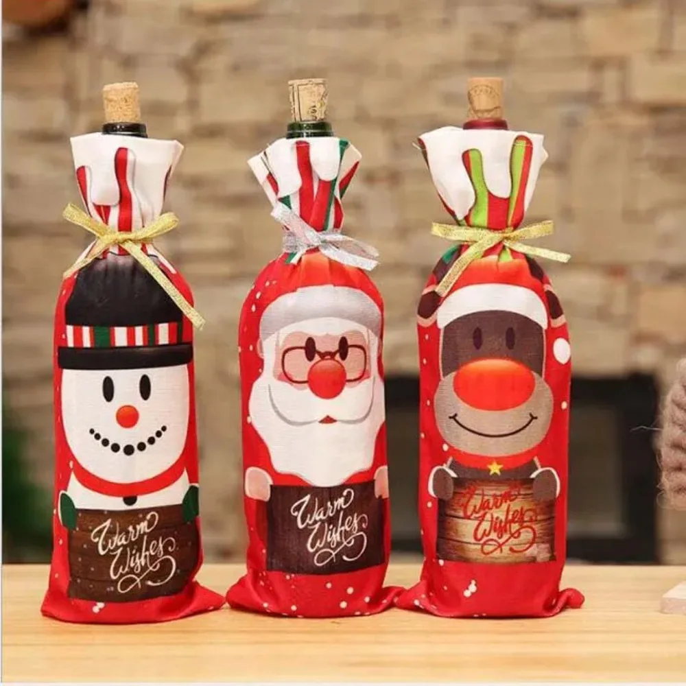 Red Wine Bottle Cover Bags Christmas Dinner Table Decoration Xmas Wine Bottle Cover Christmas Home Party Decors