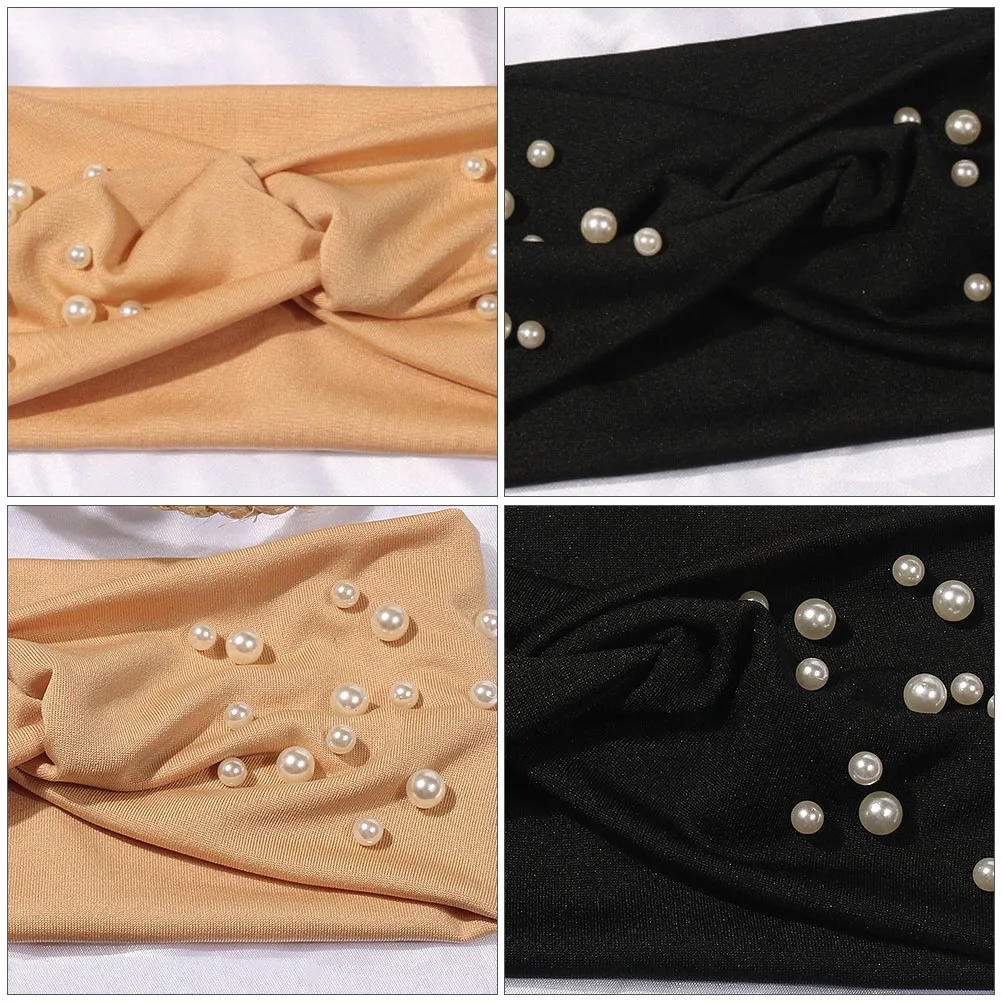 

2PCS Pearl Hairb Wide Edge Yoga Headwear Hoop Knitting Cotton Thread Durable Practical Daily Use Parties Pageant