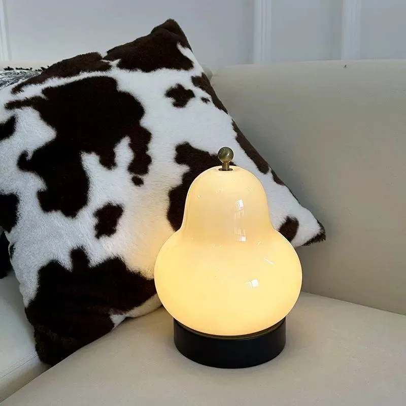 Veilleuse d'ambiance Portable à commande tactile, crème française Vintage en forme de poire (avec chargement), pour chambre à coucher, chevet et bureau