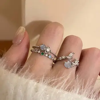 時尚藍色蛋白石心型戒指,女款,韓流龐克哥德風,鏤空花朵水鑽戒指,婚禮派對潮流女孩飾品 10 最佳銷售 藍色蛋白石 - №2