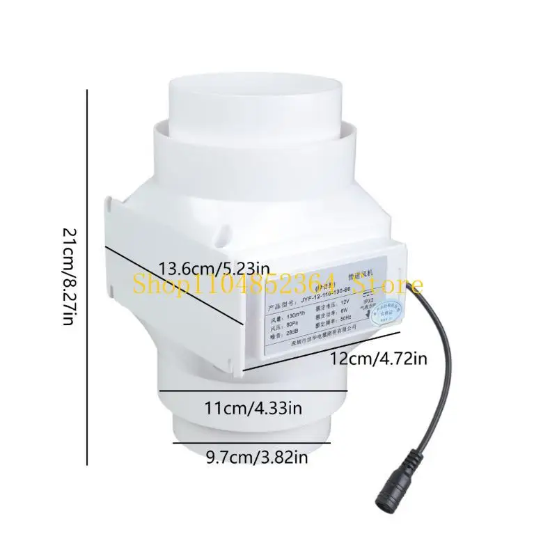 652F 12V Quiet Inline Pipe Ventilation Exhaust Fan For Heating Cooling In Home Garden