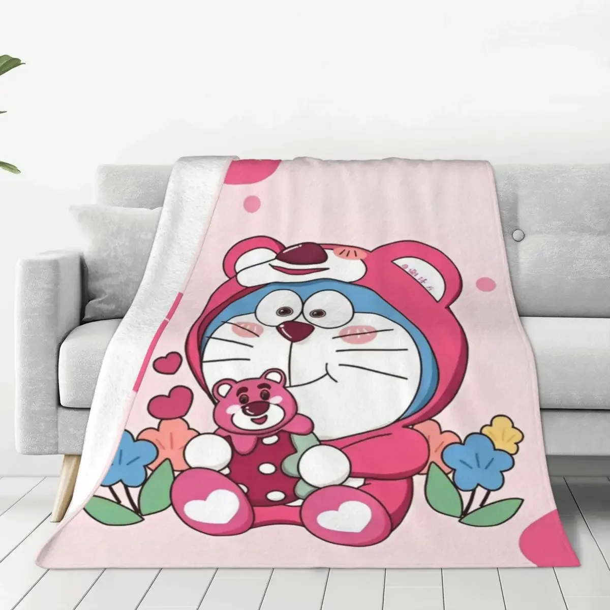 

Doraemon Huggin Bear Cartoon Fuzzy Blankets Japanese Anime Custom Throw Blankets for Bed Sofa Couch Bedspreads