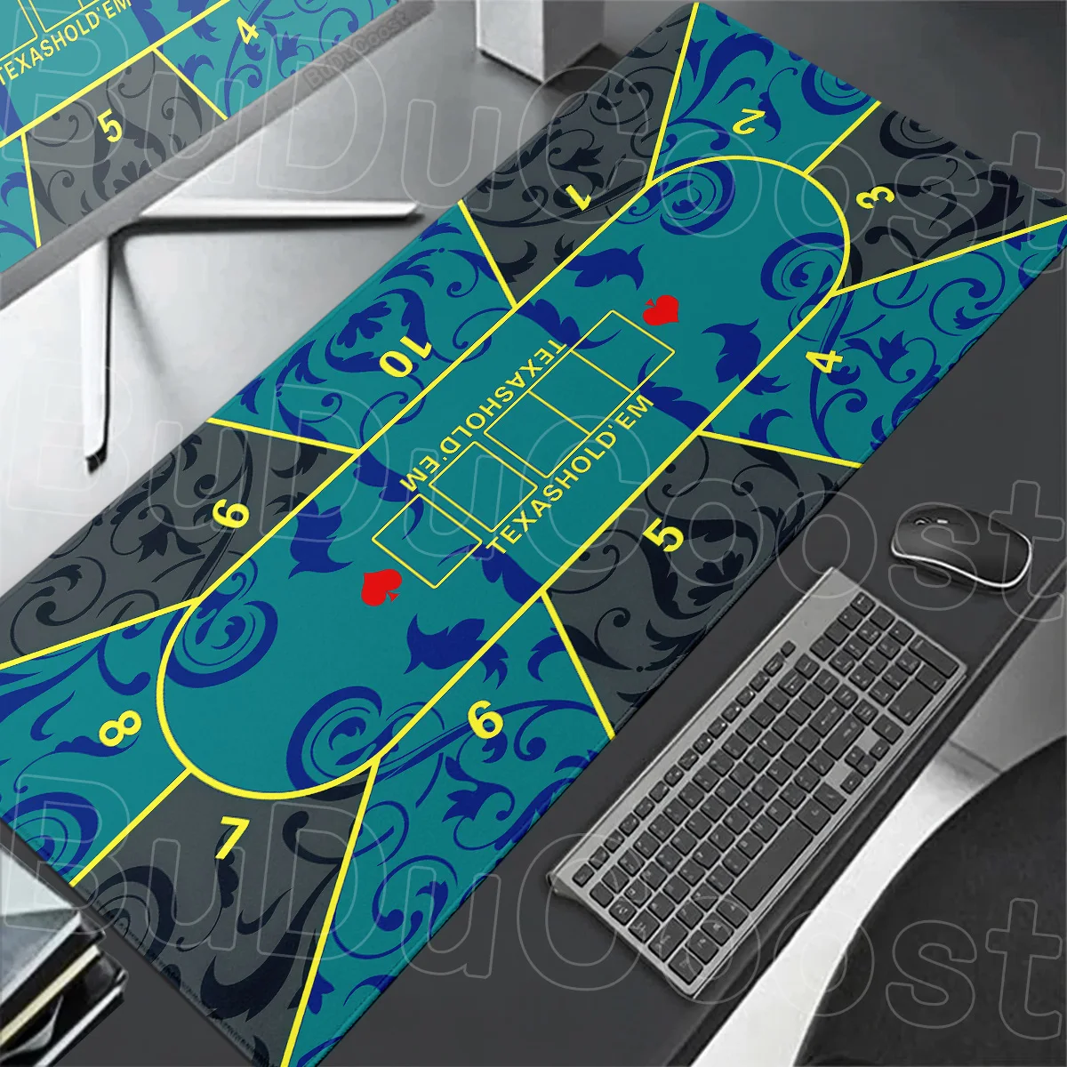 Texas Hold'em Desk Mat Multifunctional Rubber Carpet 10 Players Poker Layout XXL Laptop Office Extended Keyboard Gaming Mausepad