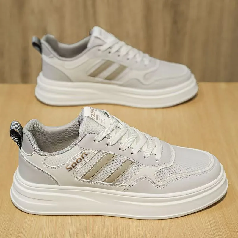 2026 New Men American-Style Y2K Skate Shoes Mesh Breathable Thick-Sole Street-Vibe Korean-Look Student White Casual Sneakers
