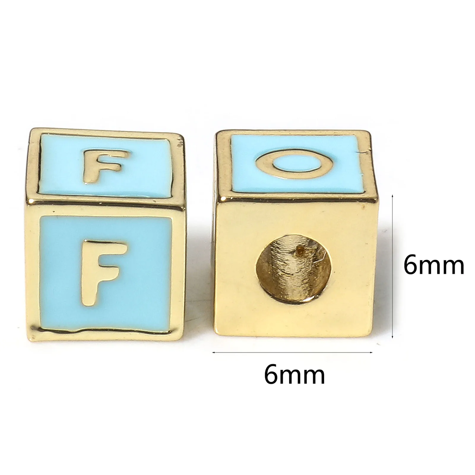 1pc 6x6mm Copper Beads Blue Cube Capital Letter Enamel Message 