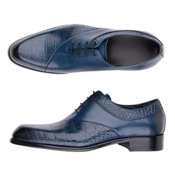 New Style Oxfords Men Shoes Top Layer Cowhide Leather Handmade Luxury Retro Blue Designer Business Office Wedding Male's Shoe CN