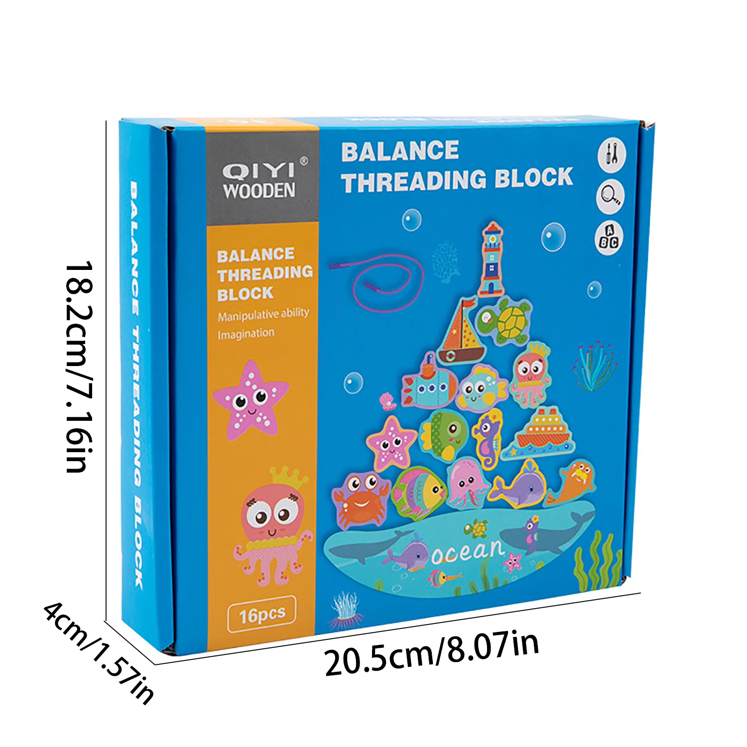 Wooden ocean rope balanced stacking high children's puzzle hand eye coordination exercise early education cognitive toys