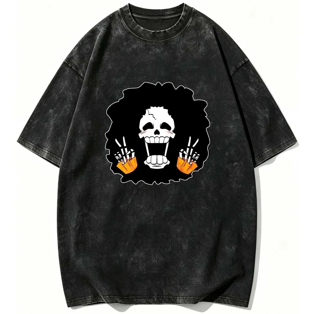 CLOOCL Skull With Hands And Hair Printed T-shirt Premium Heavyweight Retro Washed Tees Harajuku  Summer Short Sleeved Top