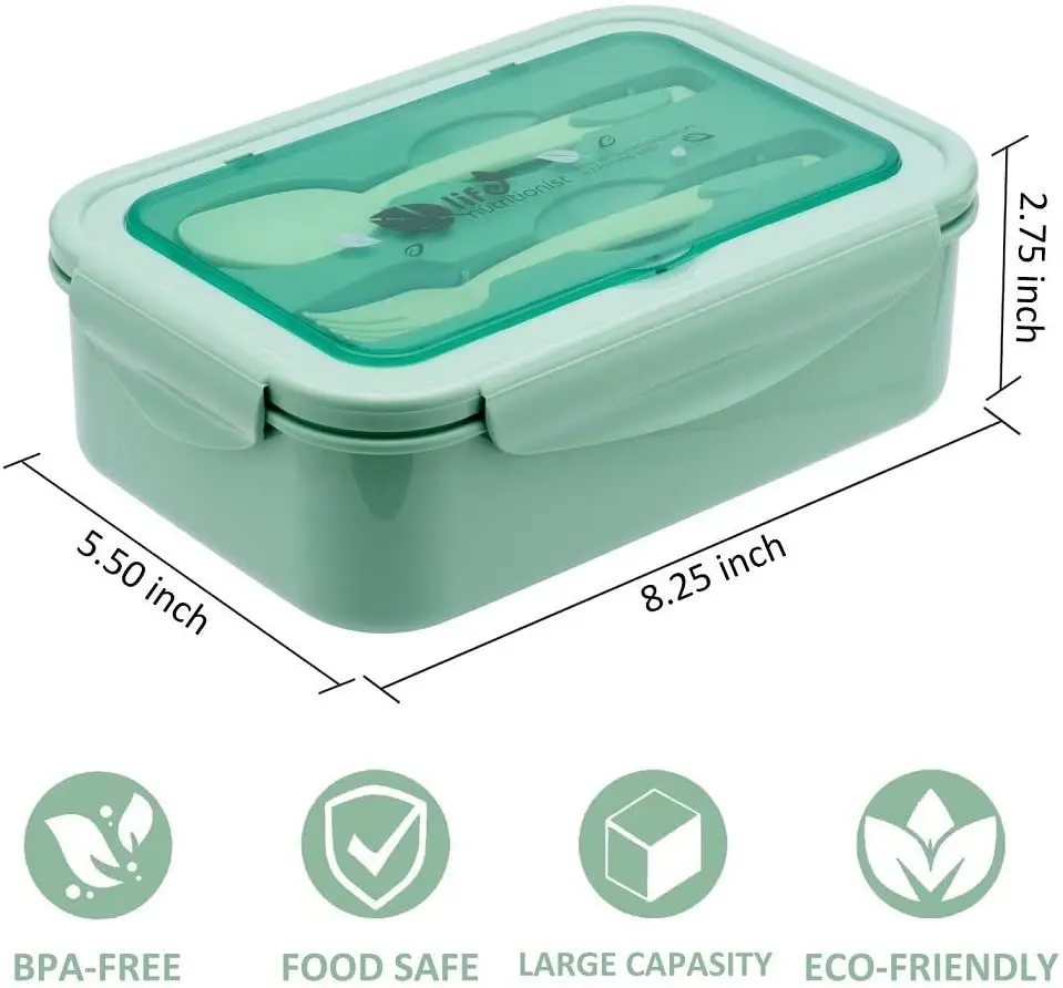 Boîte à lunch en plastique Pp promotionnelle, boîte à lunch de qualité alimentaire avec couverts, adaptée au micro-ondes